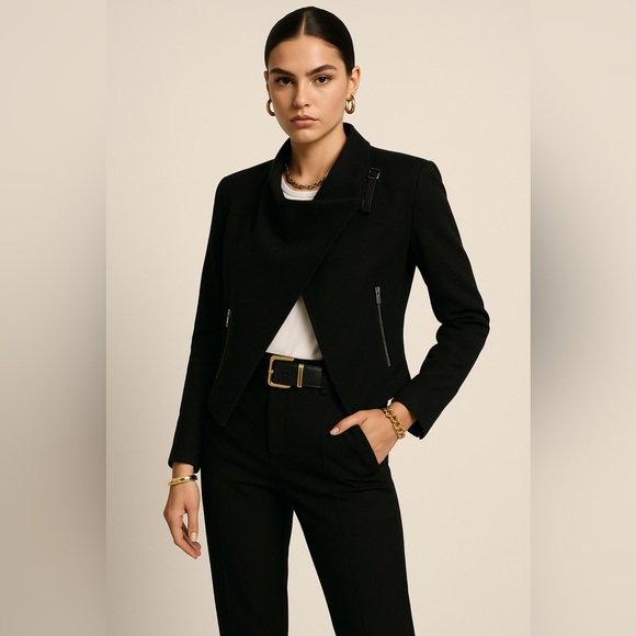 Helmut Lang Sonar Wool Asymmetrical Moto Jacket | Black | Size Small - Picture 1 of 5